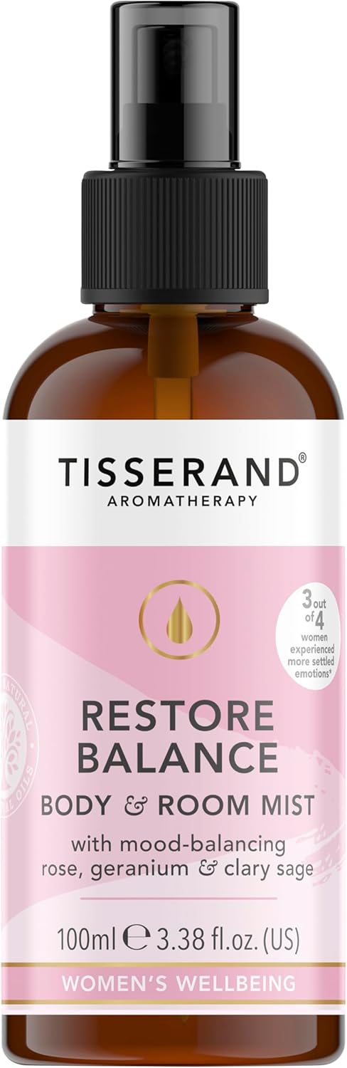 Tisserand Aromatherapy - Restore Balance Body & Room Mist - Perimenopause, Menopause & Menstruation Support for Women - Rose, Clary Sage & Geranium 100% Natural Essential Oils - 100 ml