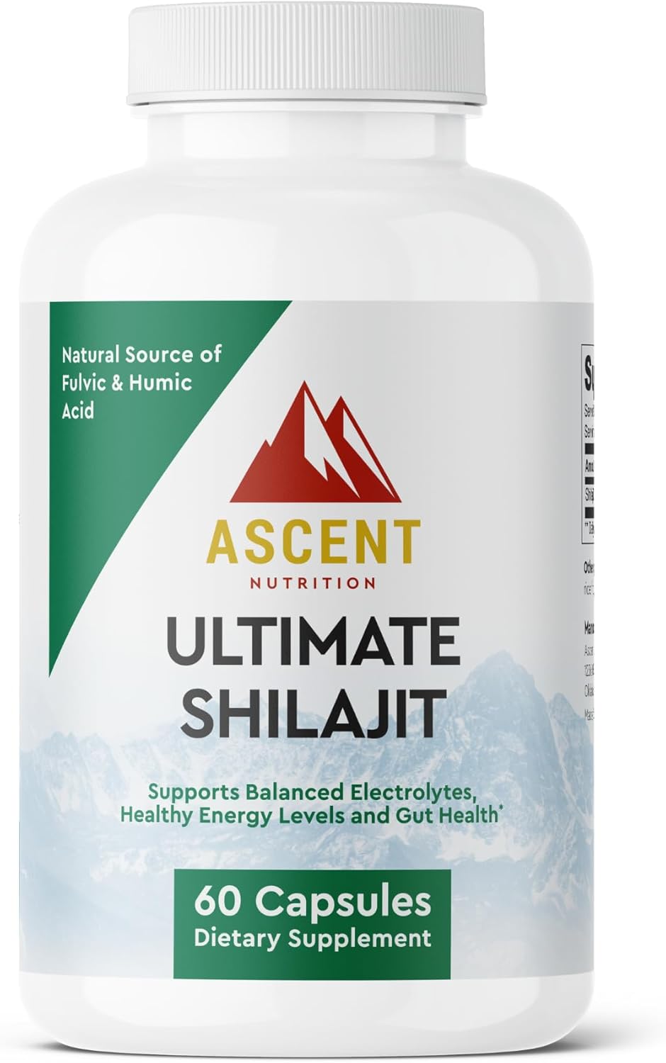Ascent Nutrition Ultimate Shilajit | Natural Source of Fulvic & Humic Acid | Supports Balanced Electrolytes, Healthy Energy Levels and Gut Health | 60 Capsules
