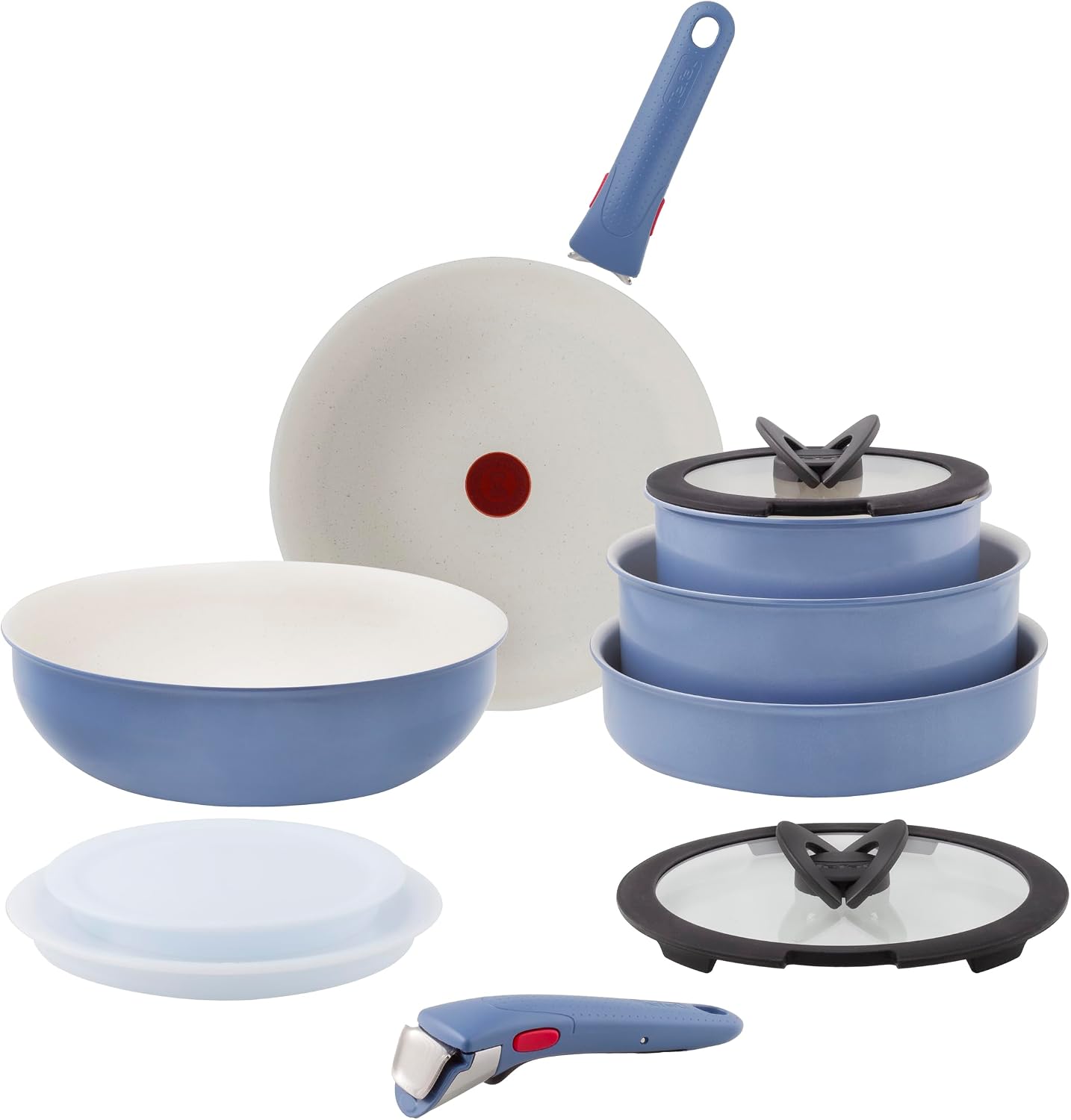 Tefal Ingenio Serenity Blue Non-Stick 11-Piece Cookware Set, Glass Lids