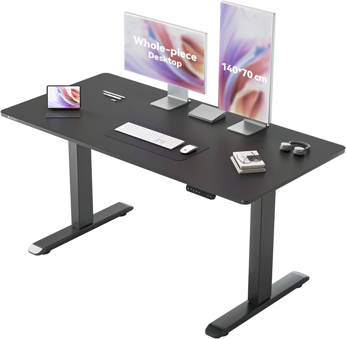 SIHOO Standing Desk, 140 x 70cm Height Adjustable, Smart Pannel, Sit Stand Desk for Home & Office (Black)