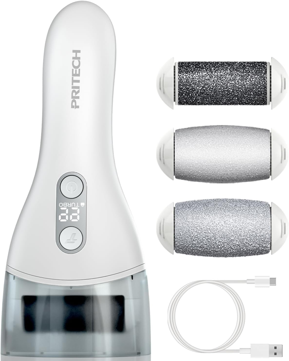Electric Callus Remover for feet,PRITECH Rechargeable Foot File Electronic Pedicure Tools Kit for Calloused Removal, Waterproof Electric Foot Scrubber Duty Feet Care for Heels Dead, Heavy, Dry Skin
