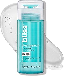 Bliss Clear Genius Clarifying Toner + Serum - 4.3 Fl Oz - Purifies Pores, Tones, Calms & Clears Skin - Salicylic Acid, Niacinamide & Witch Hazel - Clean Paraben Free - Vegan & Cruelty-Free
