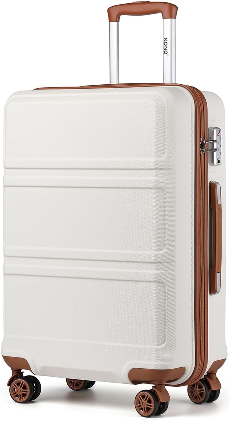 Kono Lightweight 4 Wheel ABS Hard Shell Medium Suitcase Sturdy 24" Trolley Travel Hand Carry-On Luggage with TSA Lock,(Cream White, Medium 24")
