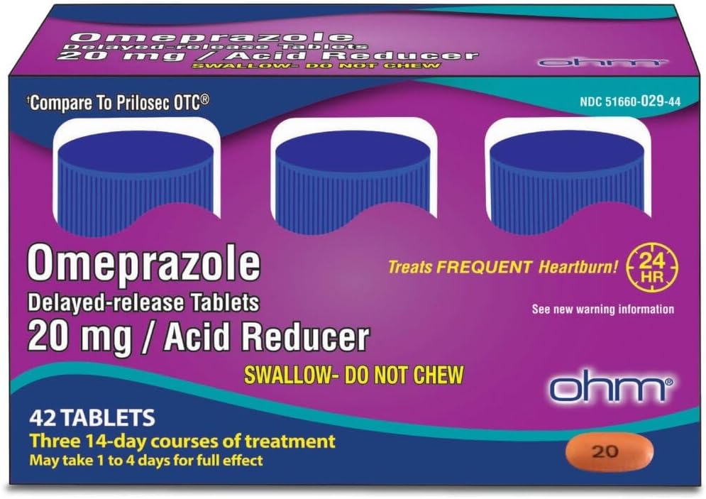 Ohm Omeprazole 20mg, Acid Reducer for Frequent Heartburn 42 Delayed-Release