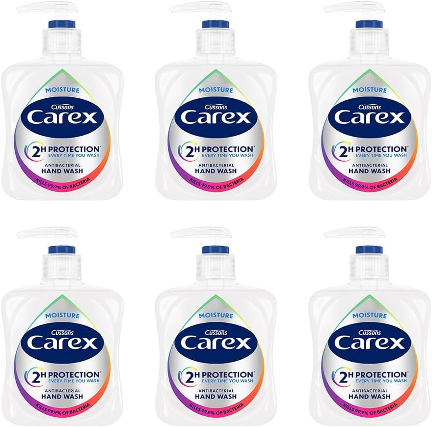 Carex 2 Hour Protection Antibacterial Moisture Hand Wash, Boosted Moisturising Action, Added Vitamin E for Soft Hands, Bulk Buy, Pack of 6 x 250ml