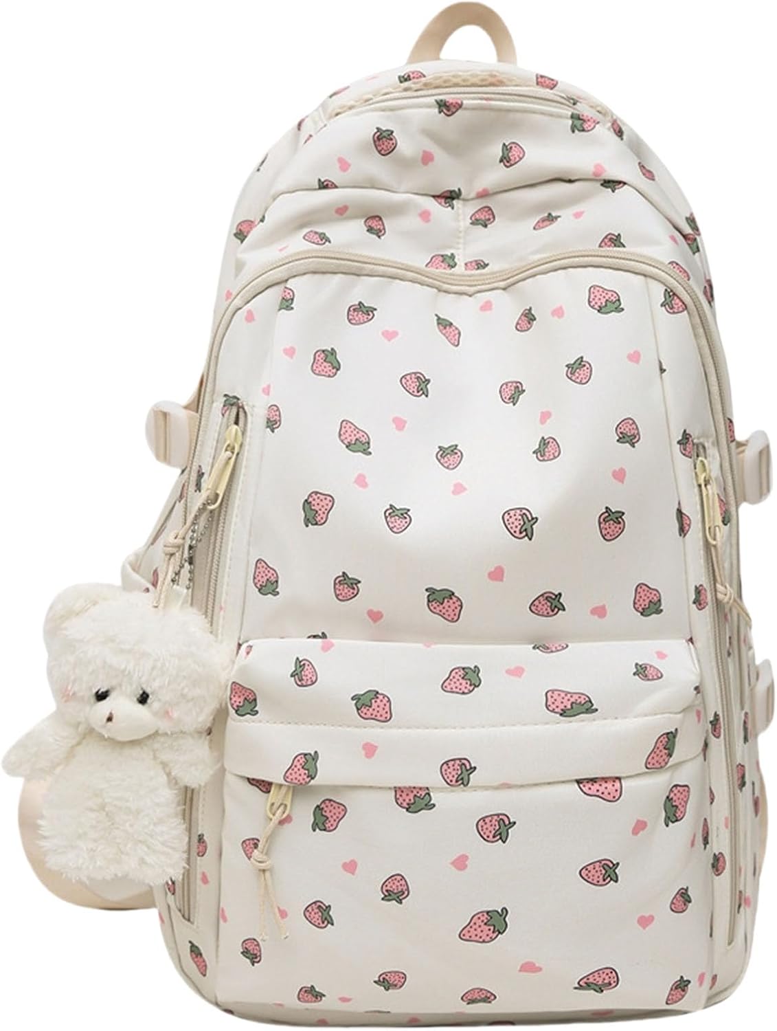 zoocco Strawberry Backpack for Girls, Cute Coquette Aesthetic Backpack with Plush keychain for Teen Girls & Travel Use
