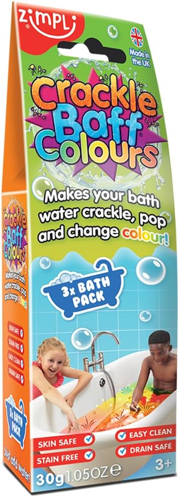 ZIMPLI Crackle Baff Colours, 3 Bath Pack, Magically makes your water Crackle, Pop & Change Colour, Bath Toy, Pocket Money Stocking Filler Gift, UK Made