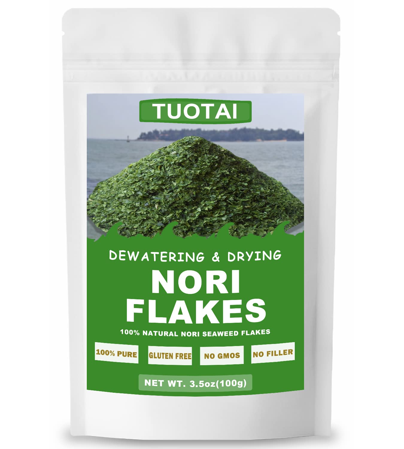 Raw Nori Flakes, Green Nori Seaweed Flakes, 100% Pure Seaweed Flakes, Vegan, No Additives, No Gmo