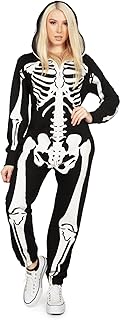 Tipsy Elves Halloween Skeleton Costume for Women - Comfy Easy Adult Onesie Jumpsuit - Front and Back Print with Zip Up Mask