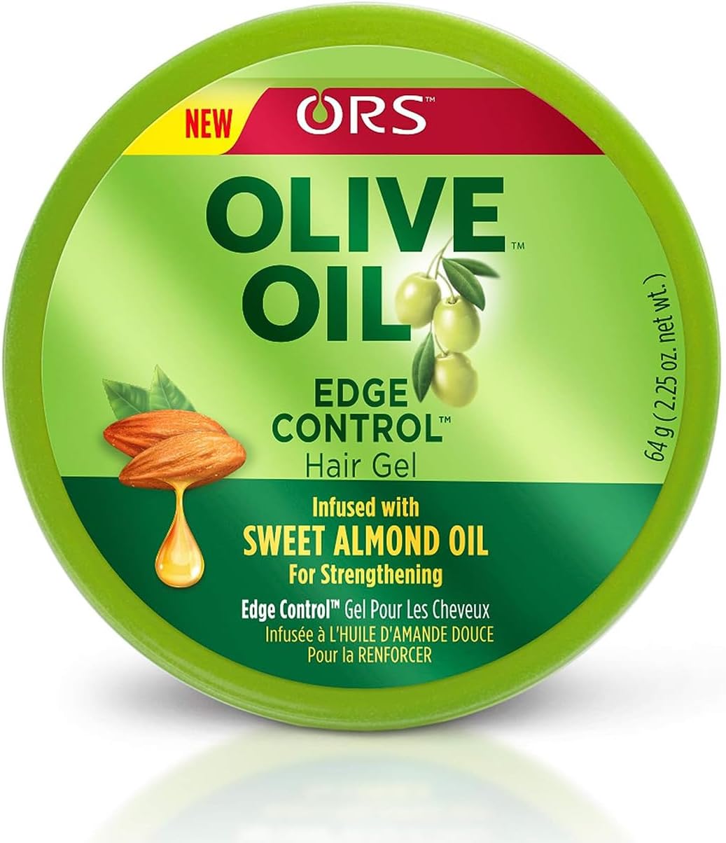 ORS Olive Oil Edge Control Hair Gel - 64g/2.25oz, For Hair Strengthening, Infused With Olive & Sweet Almond Oil, For Extra Hold, Shining, & Moisturizing