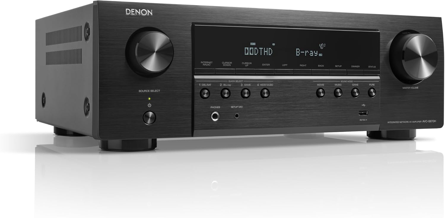 Denon AVC-S670H 5.2 Channel AV Amplifier, Home Cinema, Dolby DTS-HD, Alexa Compatible, Bluetooth, AirPlay 2, HEOS Built-in, 8K HDMI, Wi-Fi - Black