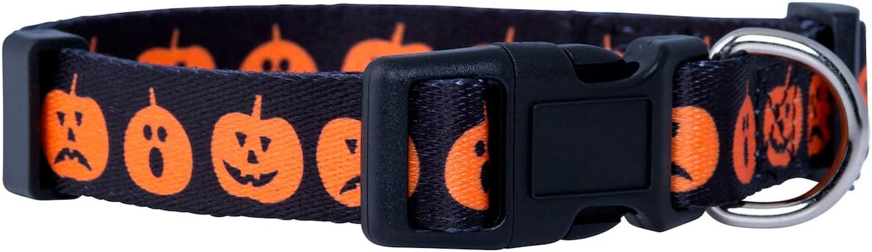 Native Pup Halloween Dog Collar- Spooky Fall Themed Horror Costume Collars- Skull, Pumpkin, Ghost, Bat, Witch, Candy Corn, Spider- Adjustable for Small, Medium, Large Breeds (Medium, Big Pumpkins)