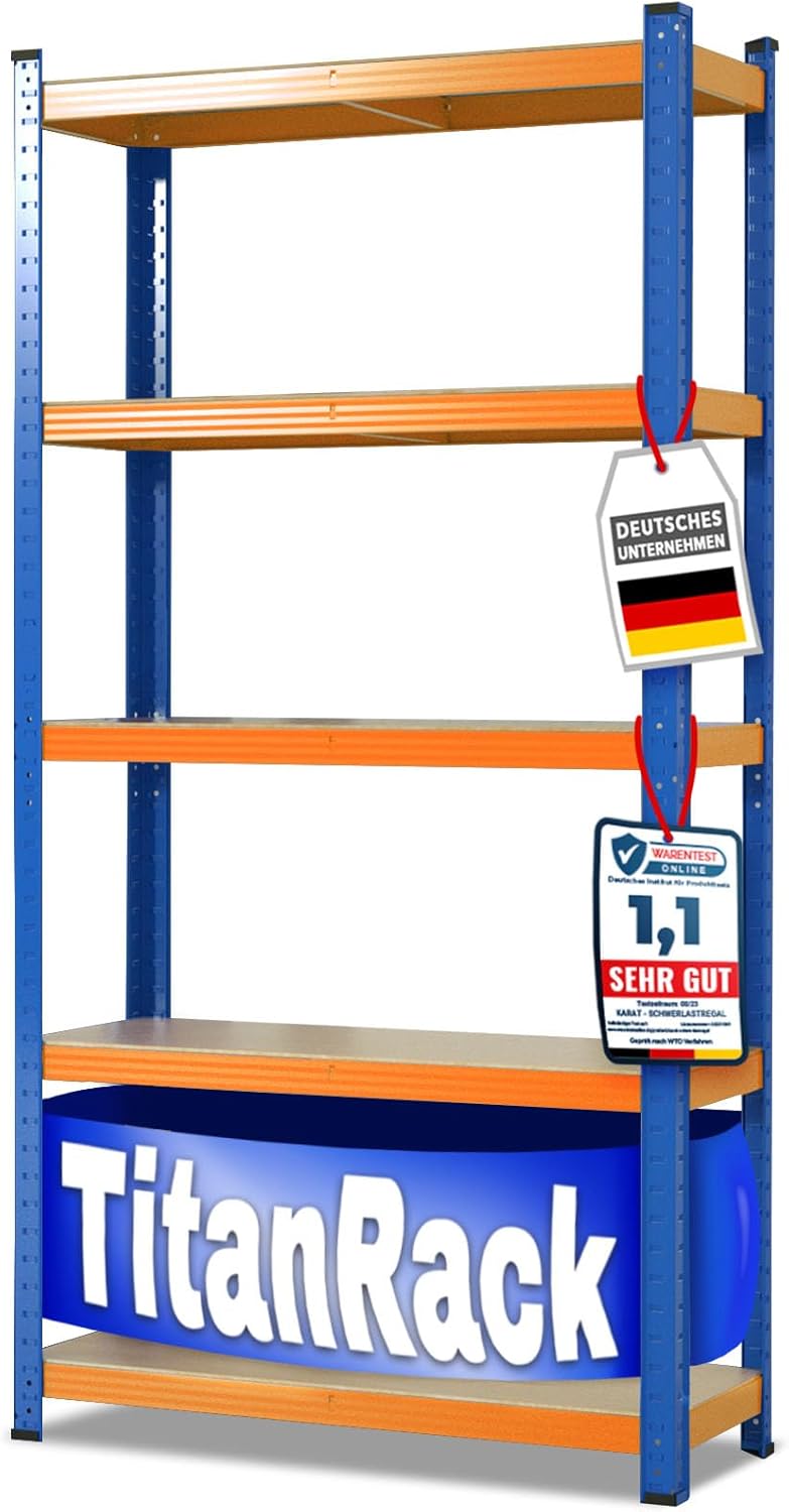 Floordirekt Wide Metal Storage Shelves, Boltless Metal Shelf Racking Stroage Systems, Heavy-Duty Industrial Shelves for Warehouse, Garage, Basement, Office (Blue-orange, Grizzly: 180 x 90 x 60 cm)