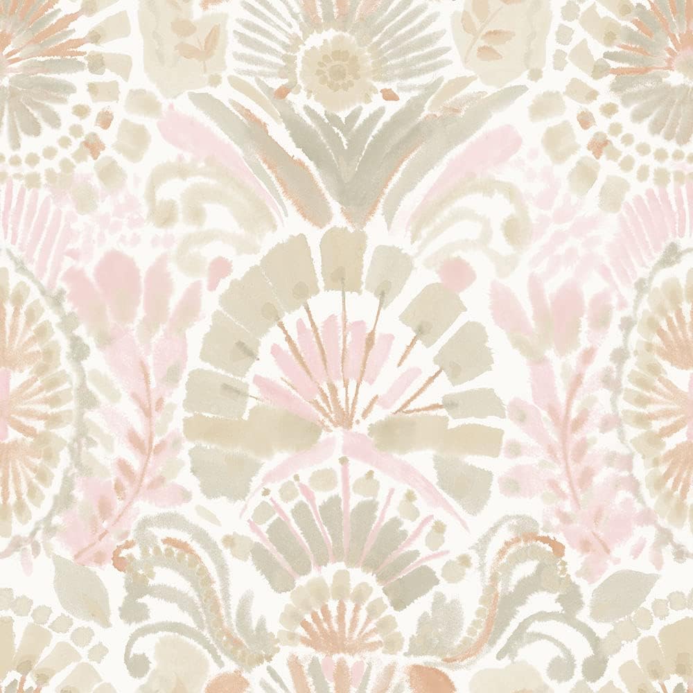 Tempaper Pink Bohemia Damask Removable Peel and Stick Boho Wallpaper, 20.5 in X 16.5 ft, Made in the USA