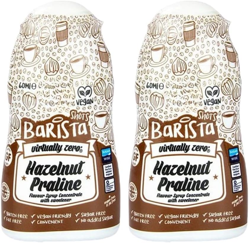 Hazelnut Flavour Syrup Concentrate Vegan Barista Shots 60ml Pack of 2 Compatible with Skinny Coffee Fat Gluten Sugar FREE Travel Size with Welari Thank You Card | (2pack) (120ml)