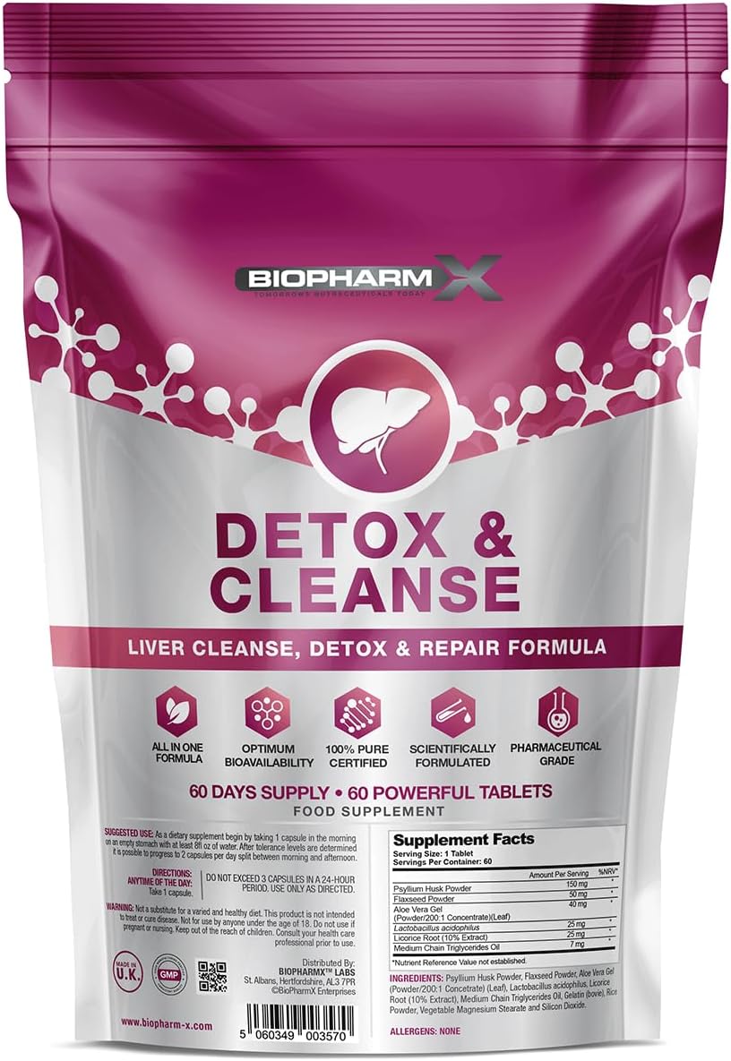 Liver Detox, Cleanse & Repair (60 Tablets) 100% Herbal & Natural Ingredients - Manufactured in The UK by BioPharmX