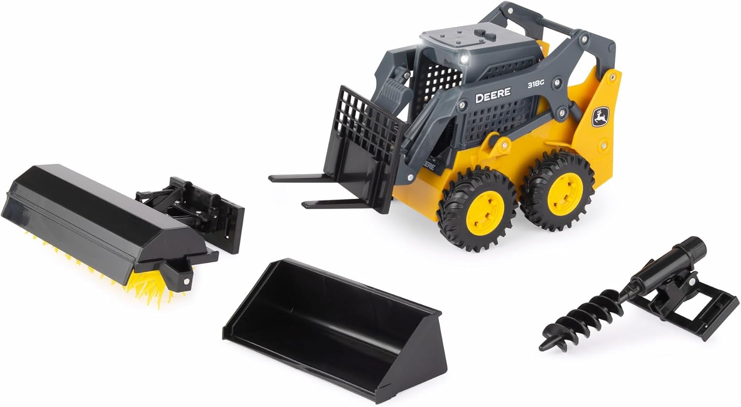 TOMY Big Farm John Deere 318G Skid Steer Toy Set - 1:16 Scale - Construction Toys with Unique Interchangeable Accessories - Toddler Outdoor Toys Ages 3 Years and Up