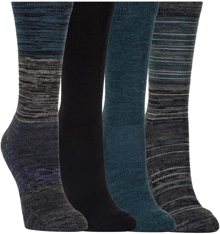 KIRKLAND Signature Ladies' Extra-Fine Merino Wool Crew Socks, Blue, 4 Pairs
