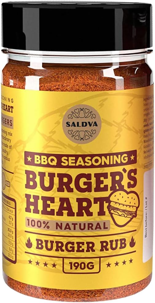 Burger's Heart BBQ Burger Rub - 100% Natural BBQ Seasoning - Classic Seasoning Mix For Extraordinary Tasting Burgers - Beef, Pork, Poultry, Veggie Patties - Large Jar (190g)