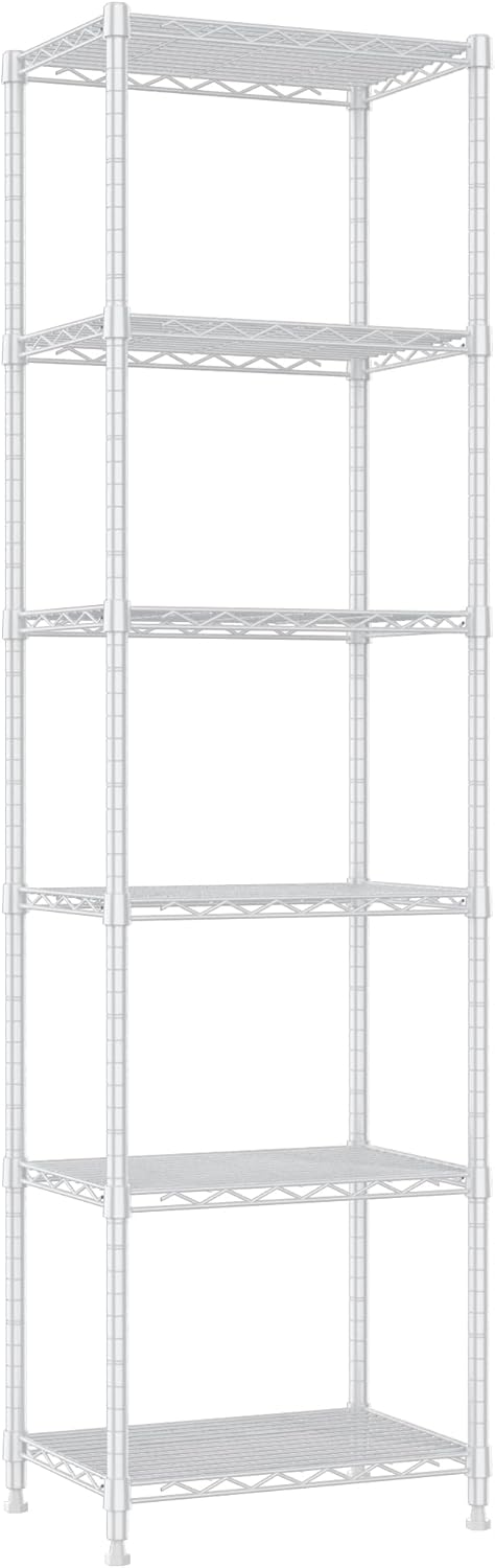 REGILLER 6 Wire Shelving Steel Storage Rack Adjustable Unit Shelves for Laundry Bathroom Kitchen Pantry Closet (16.7L x 11.9W x 64H, White)