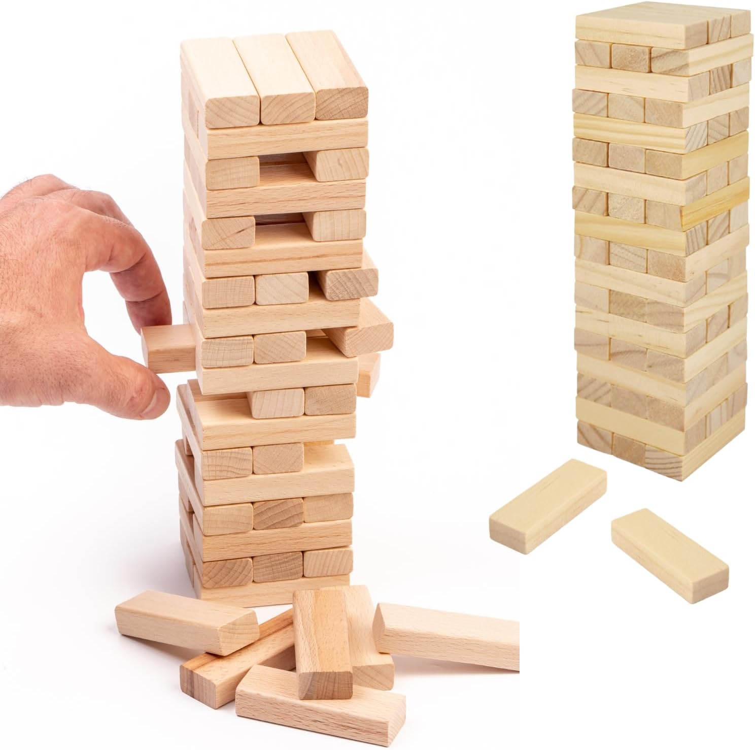 Classic Wooden Tumbling Tower Game - 54 wooden stacking game Age 3+ for Kids, Indoor/Outdoor Party Fun, Hand-Eye Coordination, Strategy & Reaction Skills Enhancer