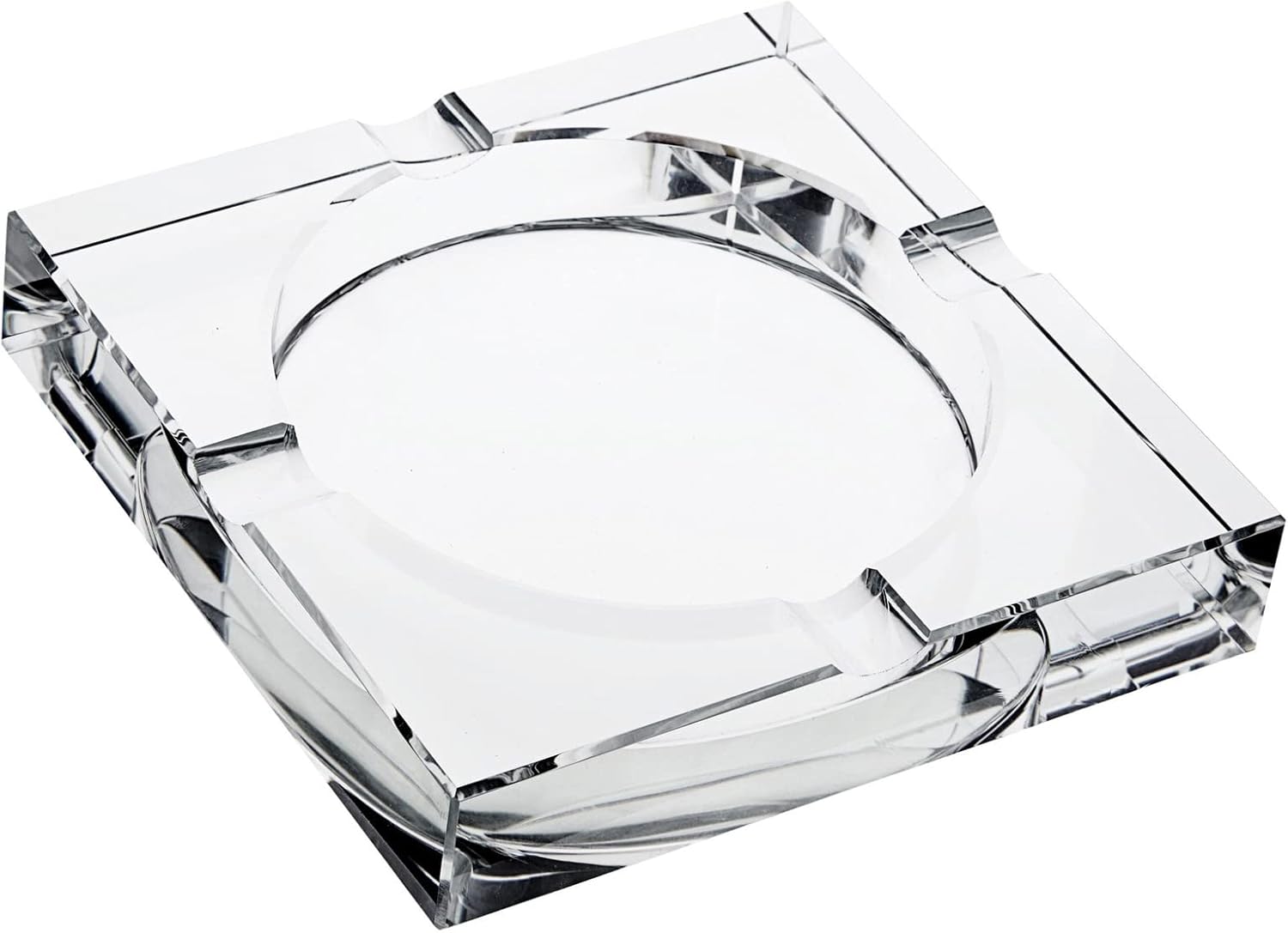 Juvale Glass Crystal Ashtray with Cut and 4 Slots for Cigars, Luxury Square Cigarette Holder for Men, Home, Office, Desk, Tabletop Decoration, Gift Box (7x7x1.5 Inches)