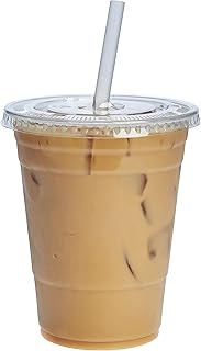 Comfy Package [16 oz. - 100 Count Clear Plastic Cups With Lids, Disposable Coffee Cups with Flat Lids - Ideal for Cold Beverages, Smoothies, and To-Go Drinks