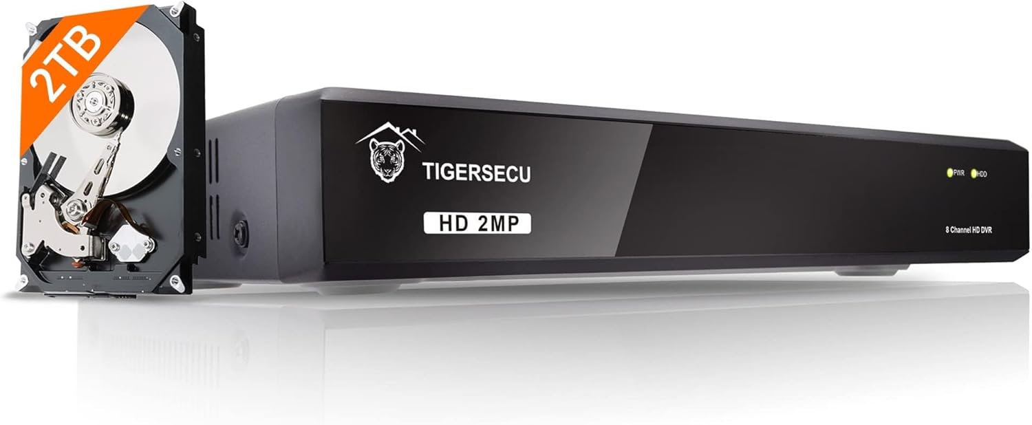 TIGERSECU Super HD 1080P 8 Channel DVR Security Recorder with 2TB Hard Drive, Hybrid 6-in-1 CCTV DVR Recorder Compatible with 2MP and 5MP TVI, AHD, CVI, CVBS, RS485 PTZ and IP Security Cameras