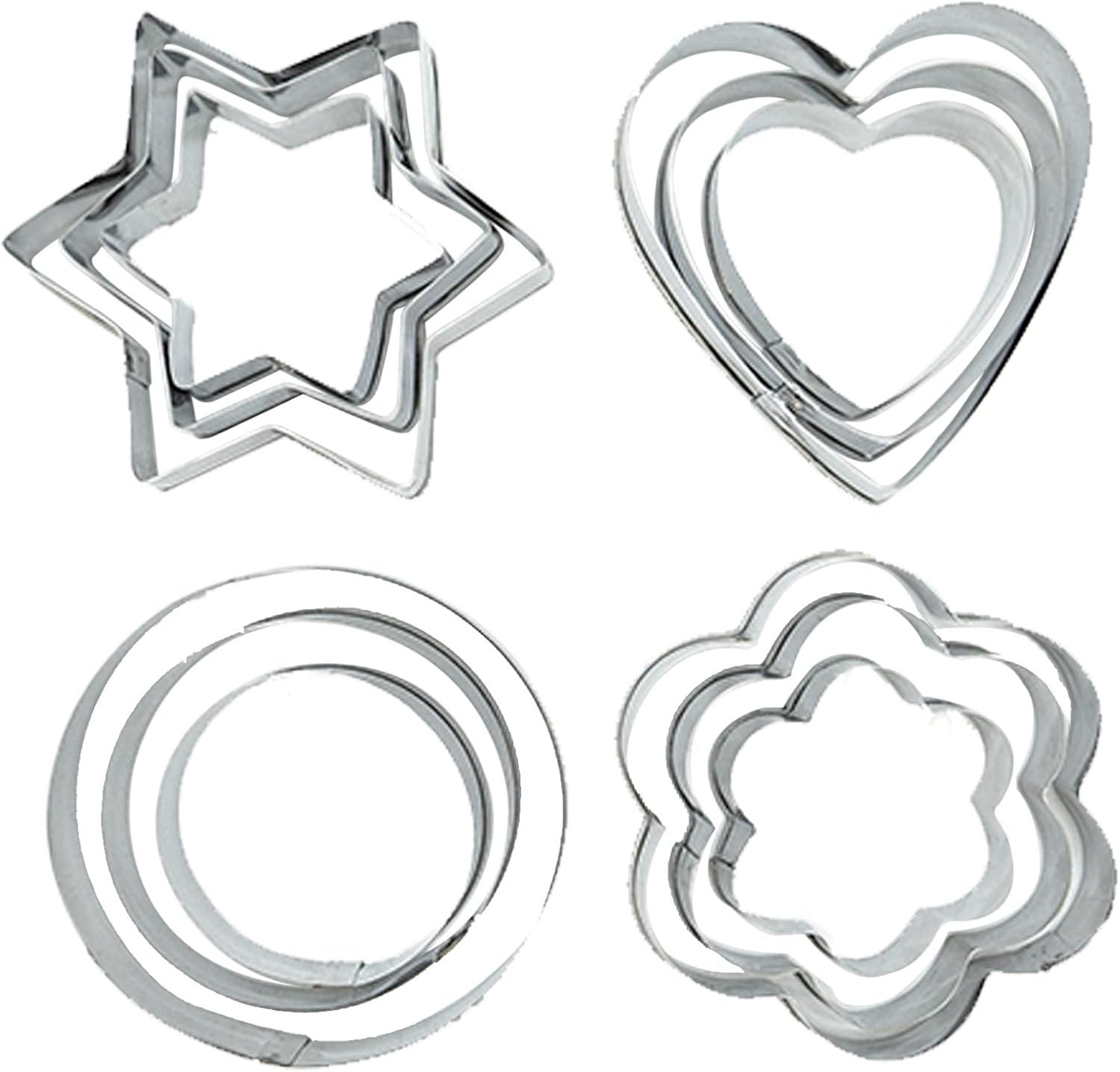 Cookie Cutter, 12 Pieces Cookie Cutters Shapes Pastry Cutter Biscuit Cutters Baking Set Christmas Cookie Cutter Stainless Steel Heart Circle Flower Star Shaped Cookie Cutters for Baking