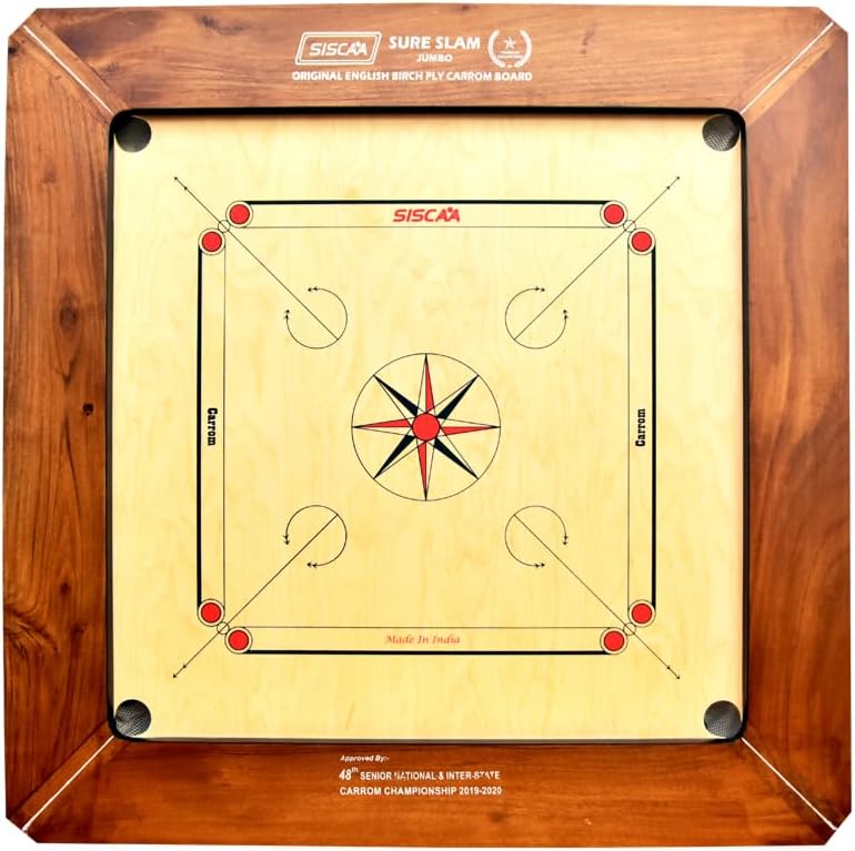 SISCAA Carrom Board Sure SLAM Indoor Board Game Approved by Carrom Federation of India & Maharashtra Carrom Association (Jumbo, 32mm)