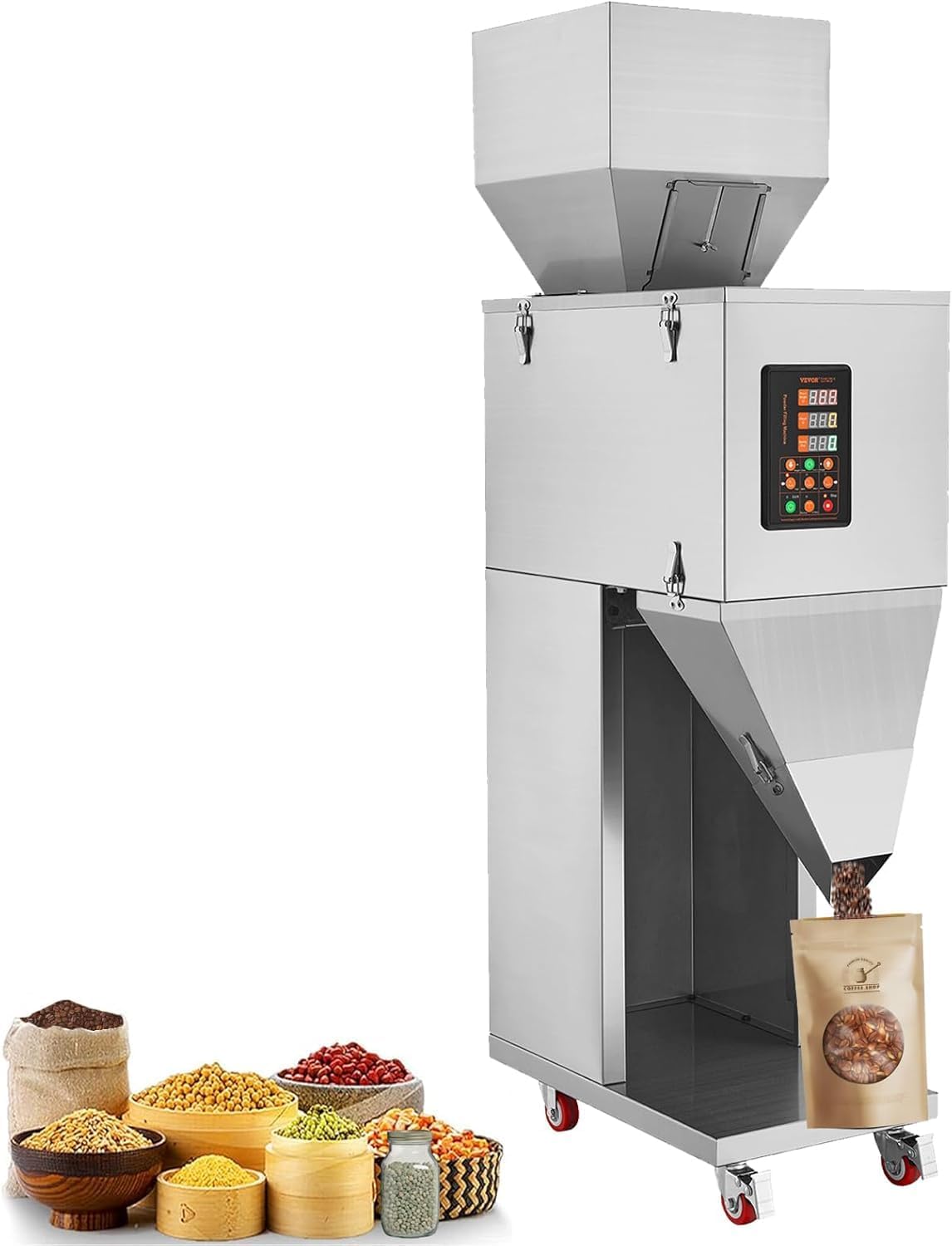 VEVOR Particle Filling Machine 0.022-2.2 lbs/10-1000g, Automatic Weighing Filling Machine with Foot Pedal, Weigh Filler Machine for Beans Seeds Grains Tea Candy Granular Packing