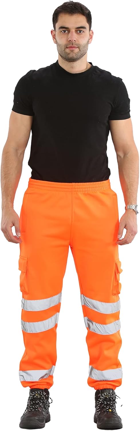 shelikes Mens Hi Vis Viz Two Tone Jogging Bottoms Combat Trousers Workwear Joggers