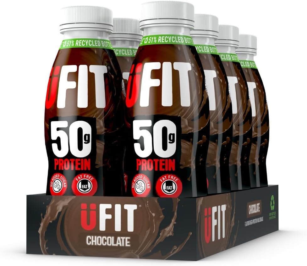 UFIT High 50g Protein Shake - Chocolate Flavour - No Added Sugar - Low in Fat - Ready to Drink -Pack of 8 x 500 ml (Packaging May Vary)