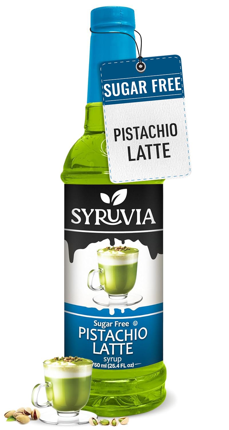 Syruvia Sugar Free Coffee Syrup, Pistachio Latte Flavored Syrup for Drinks, Lattes, and Desserts – 25.4 fl oz