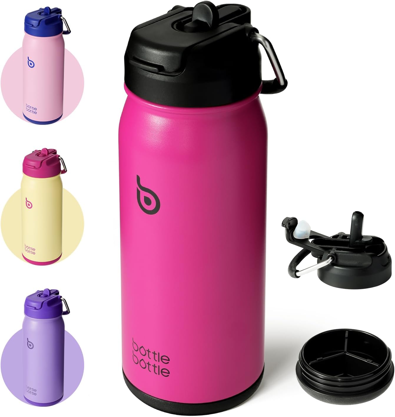 BOTTLE BOTTLE Stainless Steel Kids Water Bottle 16oz(470ml) Insulated Sports Water Bottle with Straw and Pills Holder for Gifts and School（Viva Magenta）