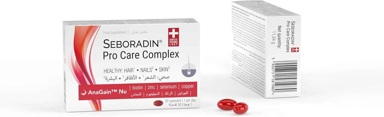Seboradin Food Supplement Biotin Selenium Zinc Copper Vitamins for Skin Hair Nails 30 Capsules Pro Care Complex