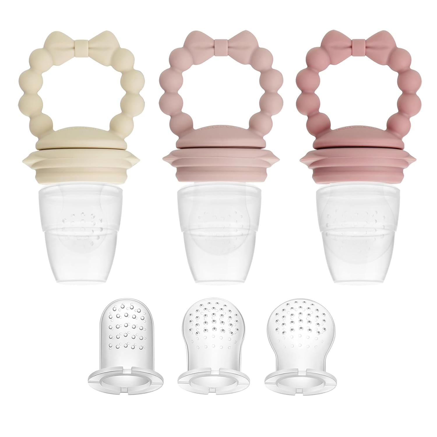 PandaEar 3 Pack Baby Fruit Food Feeder Pacifier with 3 Different Size Silicone Pouch, Silicone Teethers for Babies 3-6-12 Months, BPA Free Mesh Feeder, Baby Solid Food Essentials