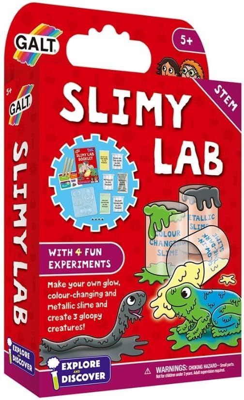 Galt Slimy Lab-Explore and Discover Science Slime Making Kit with 4 Fun Experiments from Glow in the Dark to Slime Creatures-Educational STEM Science Kit,Slime Kit for Boys and Girls Ages 5 Years Plus