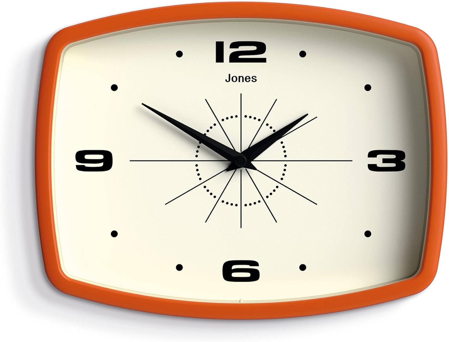 JONES CLOCKS® Movie wall clock | Retro rectangular clock | 25cm | Orange | Cool designer look for kitchen, living room or office