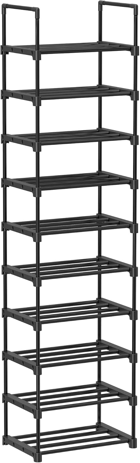 SONGMICS Shoe Rack, 10-Tier Metal Shoe Storage Organiser, Customisable Design, Metal Frame, Space-Saving Rack, for Dressing Room, Hallway, 30 x 45 x 174 cm, Black LSA25BK