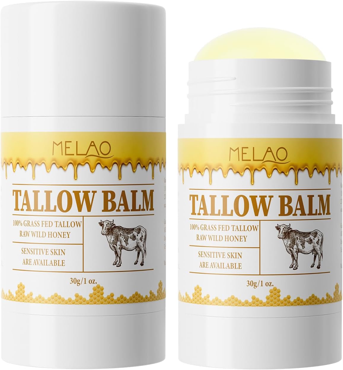 Beef Tallow Balm Stick –Beef Tallow for Skin, Grass Fed Tallow & Honey Balm Stick, Moisturizing Skin Care Cream for Dry Skin