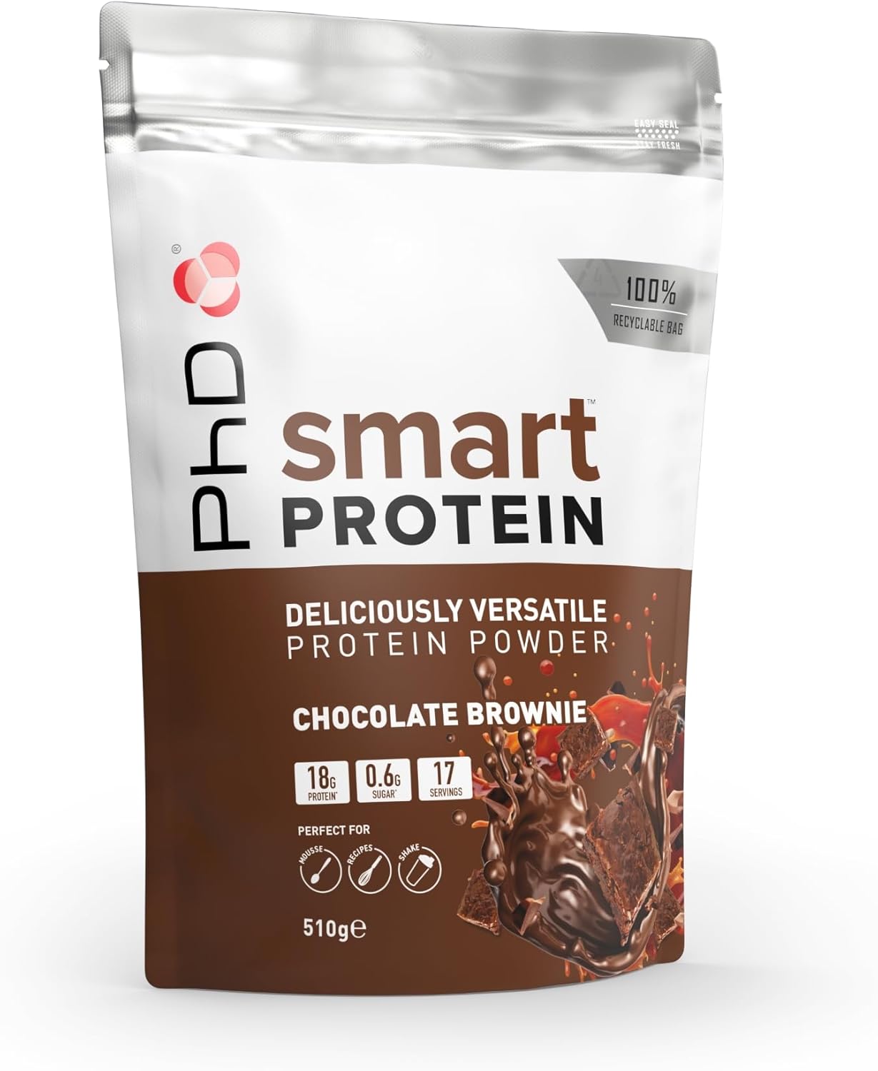 Phd Smart Protein, Versatile Shake, Ideal for Shakes, Baking and Deserts, Chocolate Brownie Flavour, 17 Servings per 510 g Bag