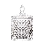 Home Basic Food Storage Organization Set-Crystal Diamond Faceted Jar With Crystal Lid,Suitable as A Candy Dish,Cookie Tin,Biscuit Barrel,Decorative Candy Jar (Transparent, 16 oz)
