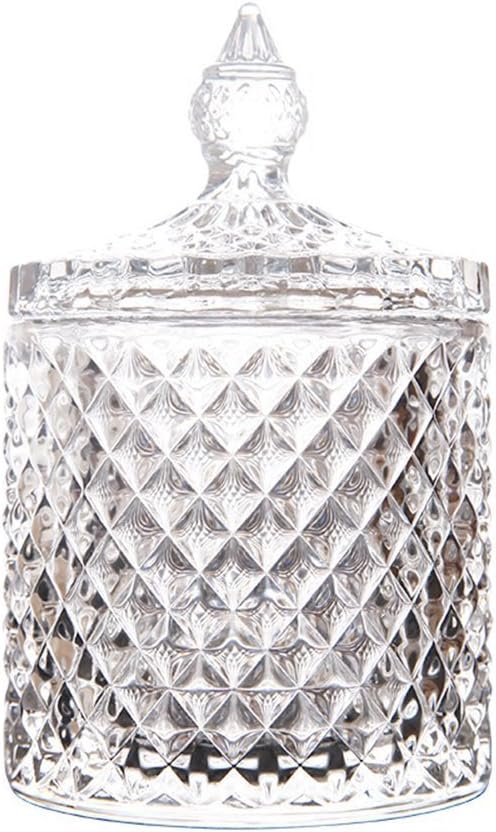 Home Basic Food Storage Organization Set-Crystal Diamond Faceted Jar With Crystal Lid,Suitable as A Candy Dish,Cookie Tin,Biscuit Barrel,Decorative Candy Jar (Transparent, 16 oz)