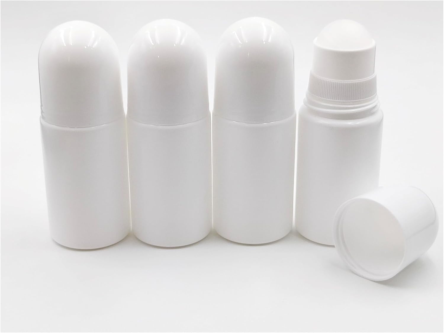 4Packs 1.7oz /50mL Roll-on Bottles Empty Refillable Roller White Plastic Anti-perspirant Roller Ball Perfume Bottles for DIY Deodorants, Essential Oils, and Fragrances