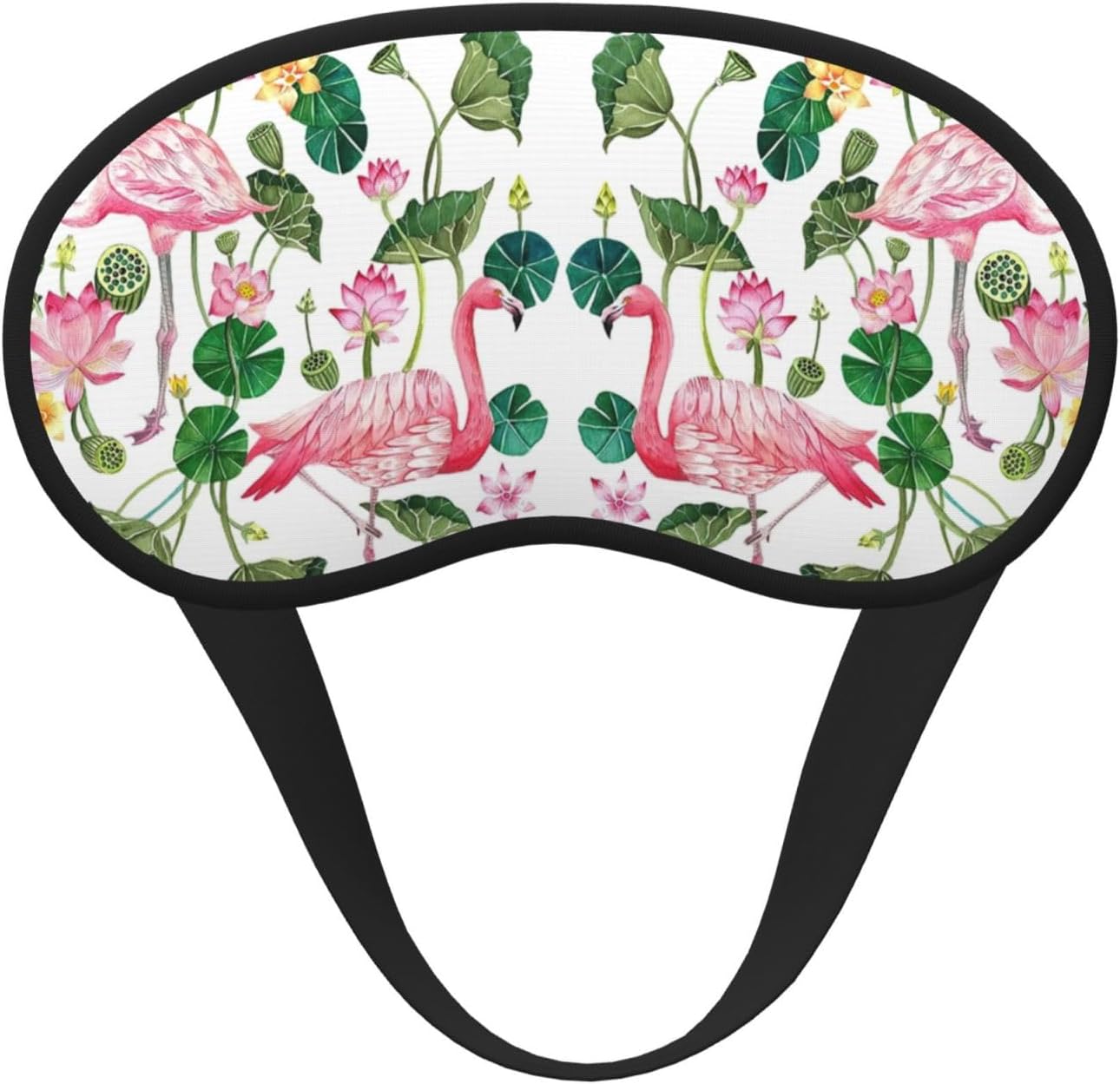 Flamingo Bird Round Leaves Print Sleep Mask for Side Sleepers Cute Blackout Eye Mask Shades Cover for Home or Travel