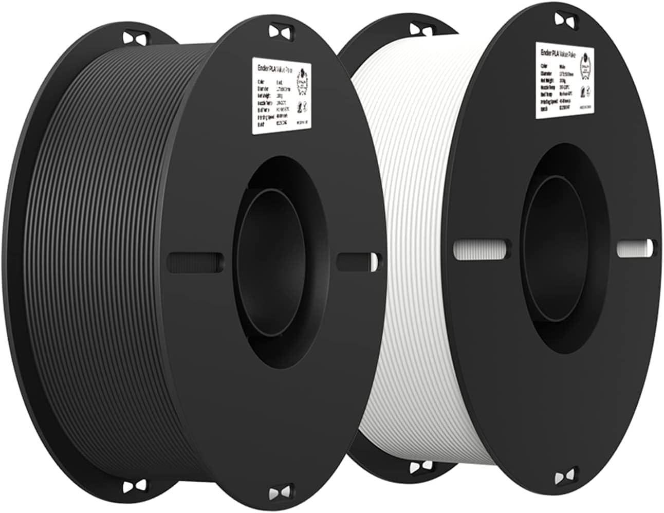 Creality Ender PLA Filament 1.75mm 3D Printer Filament, 2kg Cardboard Spool (4.4lbs), Dimensional Accuracy +/- 0.03mm, Fit Most DIY Printer (White*1KG & Black*1KG)