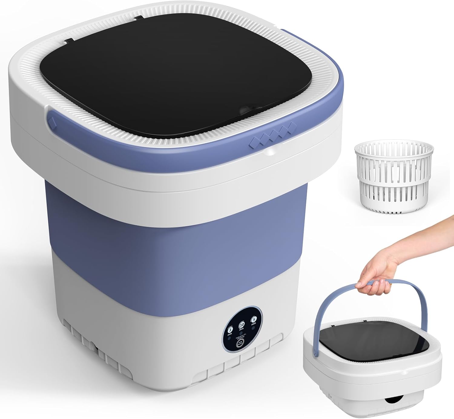 Portable Washing Machine, 12L Upgraded Mini Washing Machine With Spin Basket, Foldable Camping Washing Machine for Underwear, Baby Clothes Socks, Small Washing Machine for Apartments, Dorm,RV, Travel