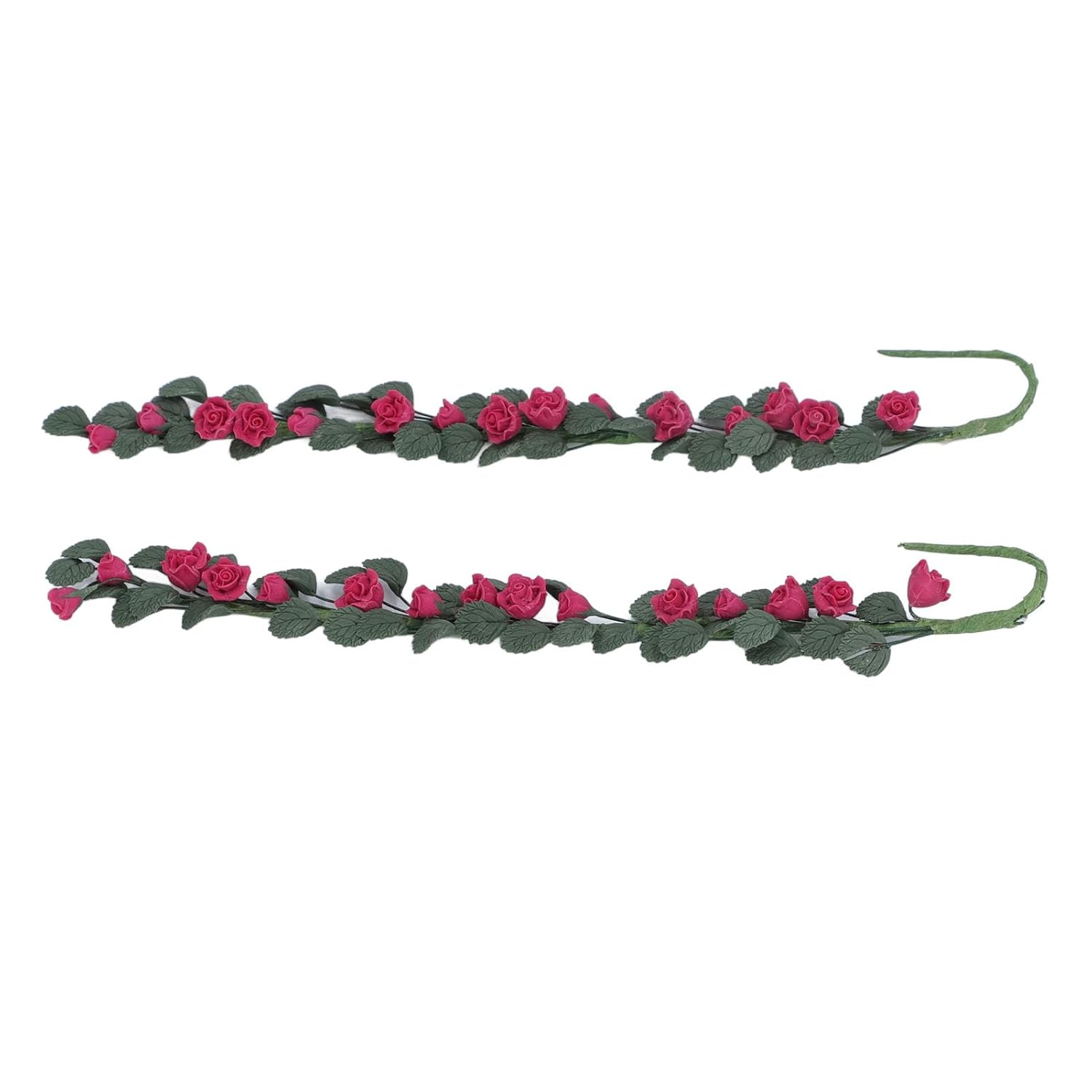 Doll House Rose Vine, Miniature Swing Ornament, Decor for Photography Props, Iron and Clay, Length 20cm (Wine Red)