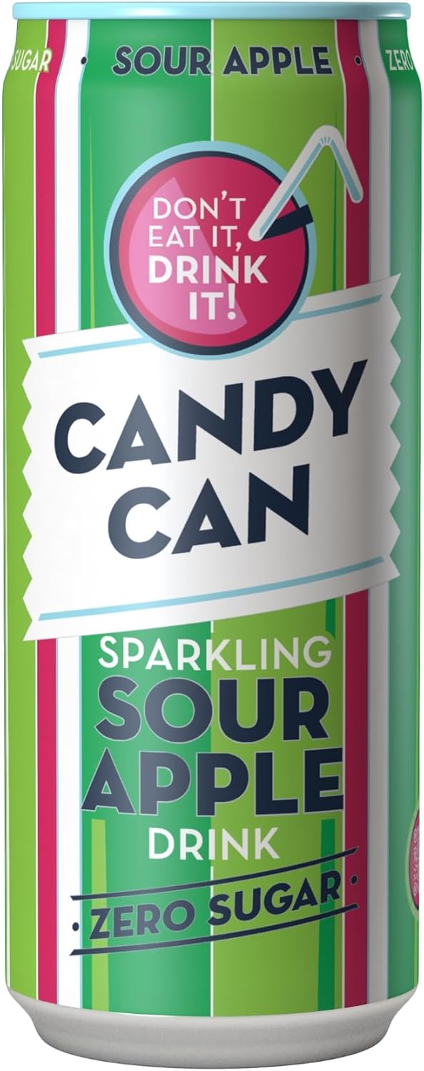 Candy Can, Sour Apple, Fizzy Drink, Nostalgic American Soda Flavours, Sugar Free, Sparkling Pop Cans (1 x 330ml)